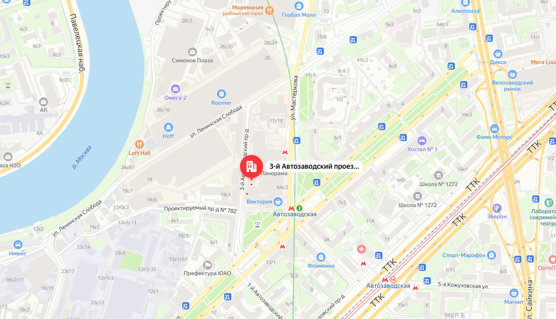 Расположение на карте апартаментов на Автозаводской